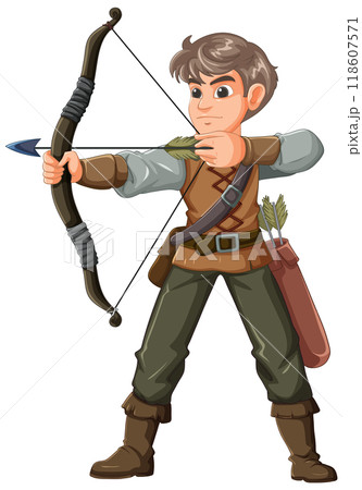 Archer Aiming with Bow and Arrow 118607571