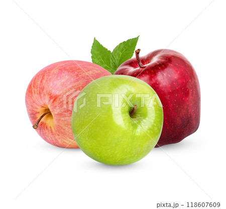 Fresh apple with leaves isolated on white background 118607609