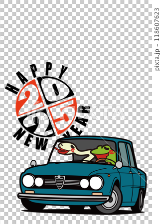 2025年年賀状　テンプレート　干支とイタリアンセダン 118607623