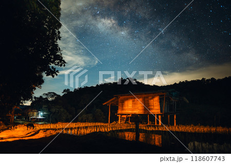 Milky way in the night sky, night sky landscape and universe 118607743