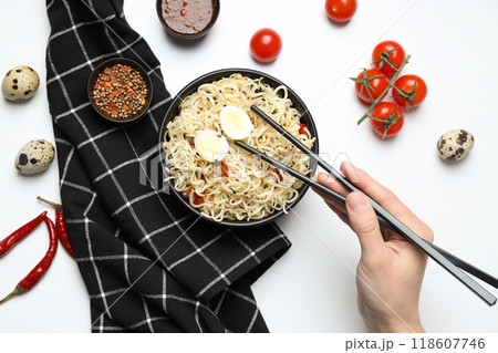 Concept of tasty fast food - instant noodles 118607746