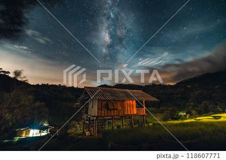Milky way in the night sky, night sky landscape and universe 118607771