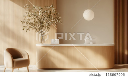 Tranquil and Inviting Hotel Reception Desk with Helpful Staff Assisting Guests 118607906