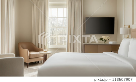 Sophisticated and Elegant Hotel Room with Premium Amenities and Breathtaking Views 118607907