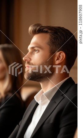Hospitality Management Team in a Conference Room Discussing Business Strategy 118607908