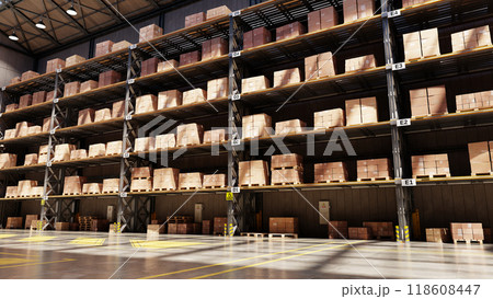 In The Small Warehouse, 3D illustration Background for advertising and wallpaper in building and warehouse scene. 3D rendering in decorative concept. 118608447