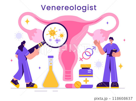 Venereologist Vector Illustration of Diagnosis for Dermatological Diseases, Sexually Transmitted Infections, and Bacterial Infections in a Background 118608637