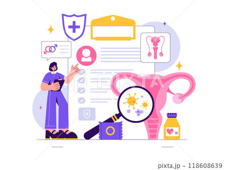 Venereologist Vector Illustration of Diagnosis for Dermatological Diseases, Sexually Transmitted Infections, and Bacterial Infections in a Background Venereologist Vector Illustration of Diagnosis for Dermatological Diseases, Sexually Transmitted Infections, and Bacterial Infections in a Background 118608639