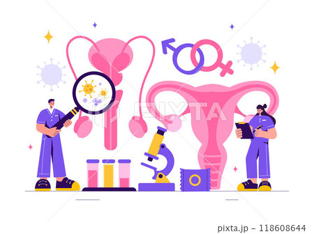 Venereologist Vector Illustration of Diagnosis for Dermatological Diseases, Sexually Transmitted Infections, and Bacterial Infections in a Background Venereologist Vector Illustration of Diagnosis for Dermatological Diseases, Sexually Transmitted Infections, and Bacterial Infections in a Background 118608644