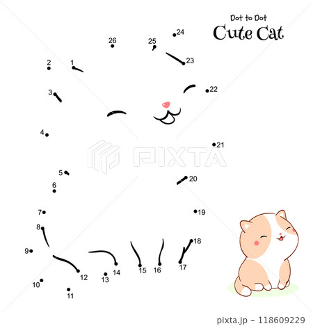 Connect The Dots and Draw Cute Cat. Dot to dot...のイラスト素材 [118609229 ...
