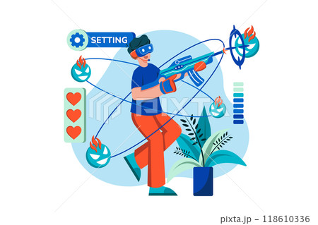 Man playing VR action shooting game 118610336