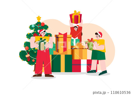 Friends exchanging Christmas presents Friends exchanging Christmas presents 118610536