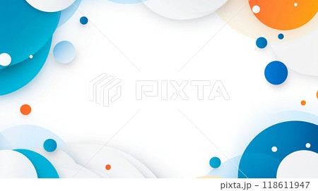 Bright and colorful abstract background featuring smooth curves and circles in shades of blue, orange, and white, perfect for presentations or creative projects 118611947