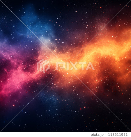 vibrant cosmic scene featuring swirling clouds of colorful gas and stars, creating mesmerizing view of universe. blend of blue, pink, and orange hues evokes sense of wonder and exploration 118611951