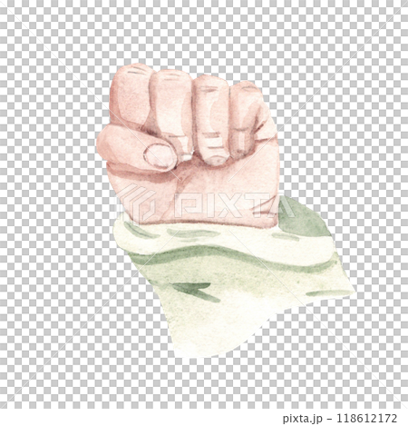 Newborn Baby Hand. Hand drawn Watercolor illustration of Child Fist isolated on a white background. For Baby shower and Gender Party Cards and Invitations. 118612172