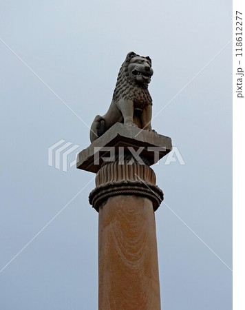 インドの仏教聖地のひとつ　猿猴奉蜜の聖地バイシャリ遺跡の僧院跡に建つアショカ王柱のライオン像 118612277