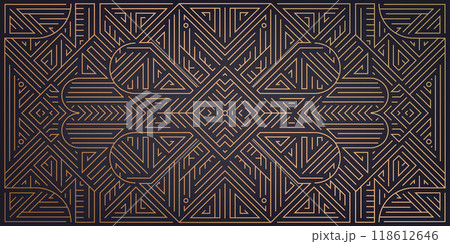 Vector art deco ornament, gatsby geometric design, luxury gold texture, nouveau premium vintage template. 118612646