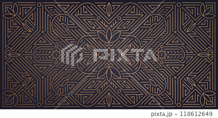 Vector art deco ornament, gatsby geometric design, luxury gold texture, nouveau premium vintage template. 118612649