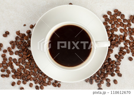 White cup of fresh brewed black coffee White cup of fresh brewed black coffee 118612670