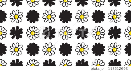 daisy seamless pattern flower cartoon vector gift wrapping paper tile background repeat wallpaper illustration doodle isolated design 118612698