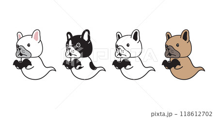 dog vector french bulldog halloween spooky ghost bat icon puppy logo symbol pet cartoon character illustration doodle design clip art isolated 118612702