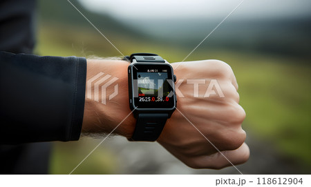 Hand with digital smartwatch 118612904