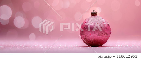 Frosted Red Christmas ball on Pink Background 118612952