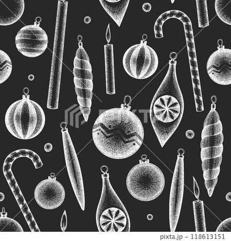 Christmas Hand Drawn Vector Chalk Board Seamless Pattern. Vintage Style Botanical Illustration. Winter Holidays Plants Xmas Background. Christmas Hand Drawn Vector Chalk Board Seamless Pattern. Vintage Style Botanical Illustration. Winter Holidays Plants Xmas Background. 118613151