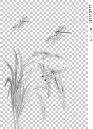 秋の田んぼシンプル白黒切り絵イラスト 118613786
