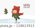 Girl skating on ice at christmas and a snowed landscape 118613913