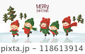 Group of children skating on ice at christmas and a snowed landscape 118613914