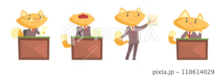 Ginger Cat Businessman Character in Formal Suit and Tie Vector Set Ginger Cat Businessman Character in Formal Suit and Tie Vector Set 118614029
