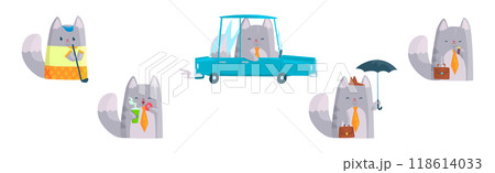 Grey Cat Businessman Character in Formal Tie Vector Set 118614033
