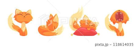Funny Cat Character Tame Pet with Tail and Cute Snout Vector Set 118614035