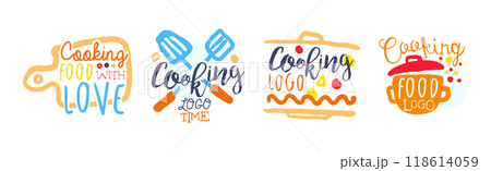 Cooking Time Logo and Bright Label Design Vector Set 118614059