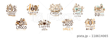 Chocolate and Coffee Original Label and Logo Design Vector Set Chocolate and Coffee Original Label and Logo Design Vector Set 118614065