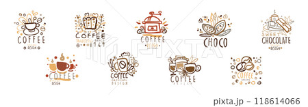 Chocolate and Coffee Original Label and Logo Design Vector Set 118614066