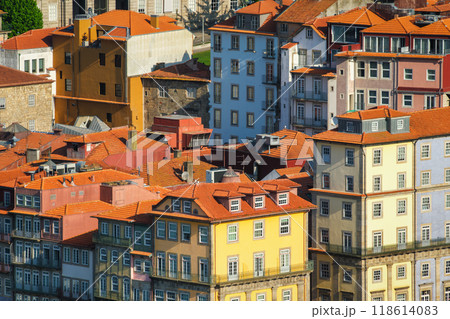 View of Portuguese colorful houses in Porto city, Portugal 118614083