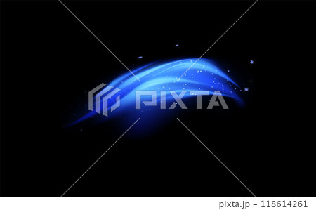 Wind effect with snowflakes, air steam with snow, blue air flow wave vector effect, stream of wind, cold fumes motion 118614261