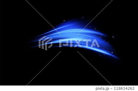 Illustration of blue wind flow effect with sparkling particles. 118614262