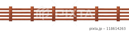 Wooden fence, garden timber barrier vector illustration, cartoon backyard border from brown horizontal lumber boards 118614263