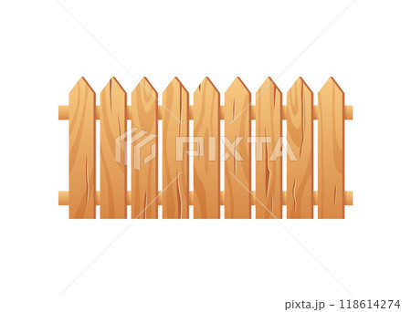 Wooden fence vector flat illustration, picket, garden timber barrier, cartoon backyard border from beige lumber boards 118614274