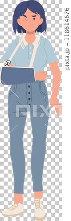 Female Injury with Broken Arm in Cast. Healthcare and Medical Recovery 118614676