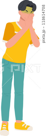 man with nausea feeling sick due to unpleasant odor stomach ache symptoms 118614708