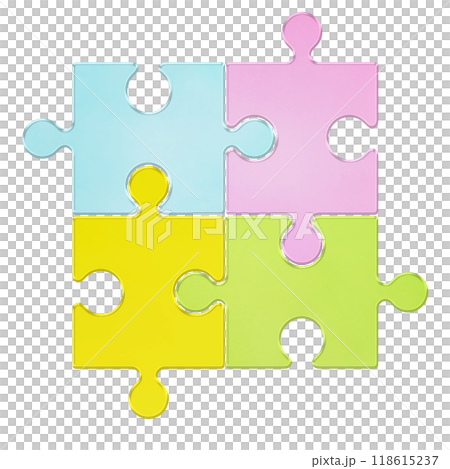 Four shiny pastel colored jigsaw puzzles arranged in a square Four shiny pastel colored jigsaw puzzles arranged in a square 118615237