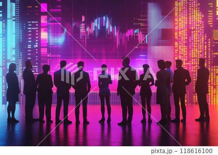 Business team analyzing colorful stock market data and financial charts 118616100