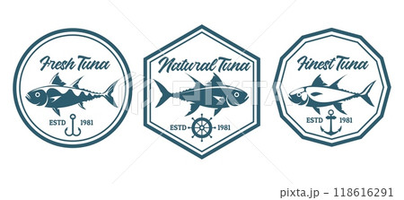 Tuna fish retro label set 118616291