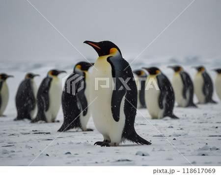 南極の雪原のペンギン 118617069