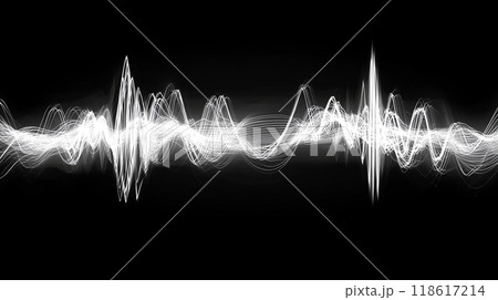 黒背景に描かれた白いサウンドウェーブ 黒背景に描かれた白いサウンドウェーブ 118617214