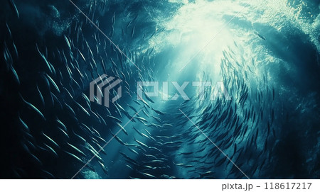 水中の魚の群れ 水中の魚の群れ 118617217